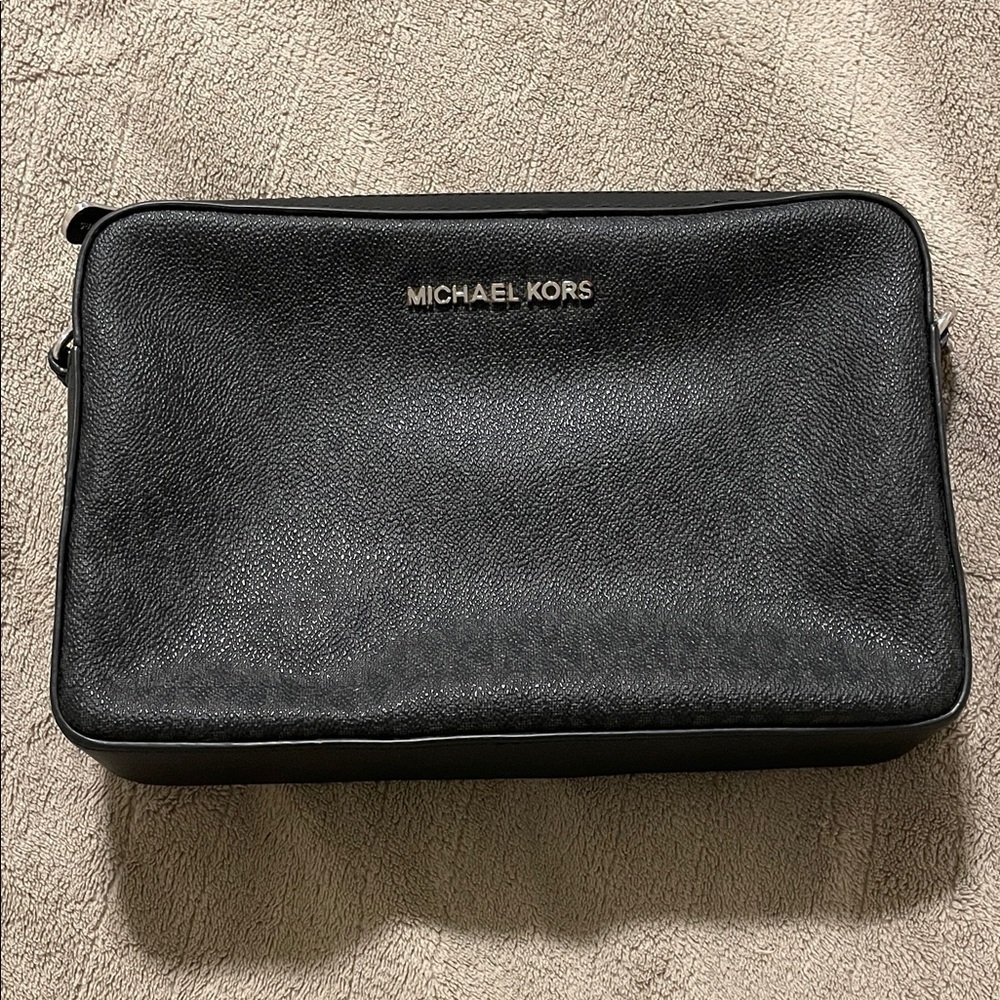 Michael Kors Black Square Pouch Canvas Logo Crossbody Bag Contemporary Classic